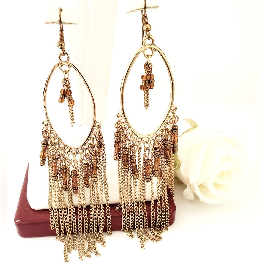 Gold Tone Bohemian Bead Earrings